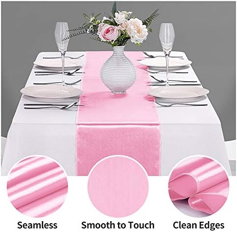 5-Pack Satin Table Runner Pink 12 x 108 inches Long, Table Runners for Wedding, Birthday Parties, Banquets Decorations（5 Pack, 12x108 Inch, Pink） - Image 3