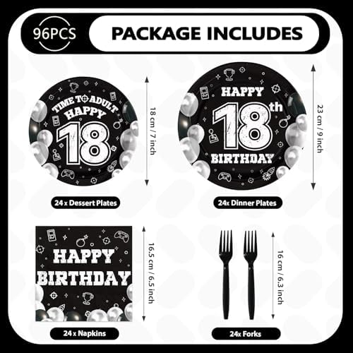 96 Pcs Black White 18th Birthday Party Decorations, Serves 24 - Image 2