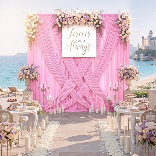 40ftx10ft Pink Backdrop Curtains for Parties, Wrinkle Free 8 Panels Silky Polyester Photo Backdrop Drapes Back Drop Cloth for Wedding Birthday Photography Baby Shower Decor - Image 6