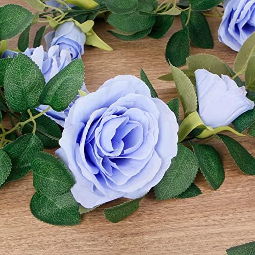 TELDRASSIL 4Pcs(26 FT) Artificial Rose Vine Fake Flower Garland Fake Silk Rose Hanging Vine for Wedding Party Background Arch Garden Background Decoration (Blue) - Image 3