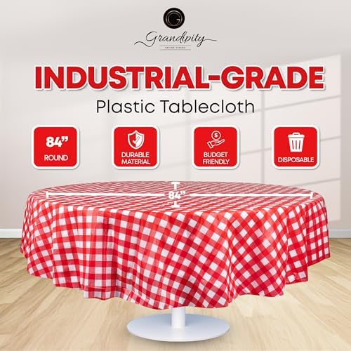 Grandipity Plastic Table Cloth Disposable 12 Pack 84" Round Red Gingham - Image 2