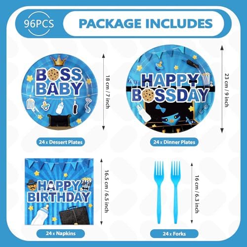 96 Pcs Boss Birthday Party Decorations for Boys, Serves 24 - Image 5