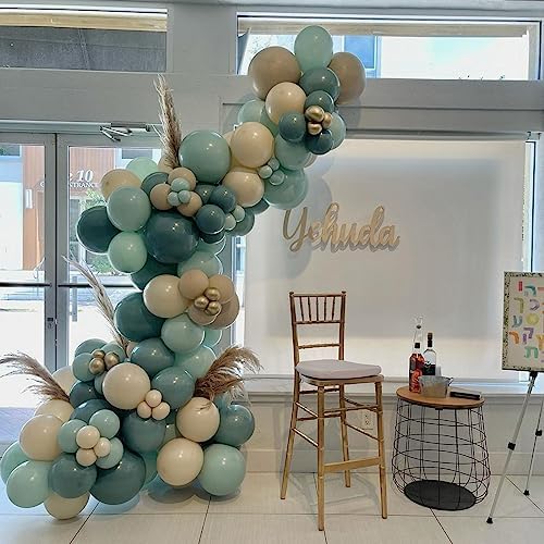60 Pack Dusty Blue Gold Balloons, Slate Blue White Sand Teal Turquoise Crem Beige Latex Balloon Set Confetti Helium Balloon for Birthday Boho Baby Boy Shower Wedding Party Decorations - Image 5