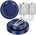 Ciaell 150 PCS Blue and Silver Plastic Plates - Blue Disposable Plate include 50 Plates, 25 Knives, 25 Forks, 25 Spoons, 25 Cups for Weddings & Party by Ciaell