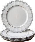 White Antique Charger Plates,13 Inch Metallic Chargers for Dinner Plates, Bead Rim Plastic Chargers For Dining, Wedding, Party,Shower. 6 Pack Decorative Holiday Tabletop Decor by Umisriro