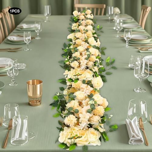Artificial Flowers, 100cm Artificial Flowers Row, Artificial Flower Row for Home Decor, Wedding Centerpiece, Realistic Fake Flowers (Champagne Color) - Image 4