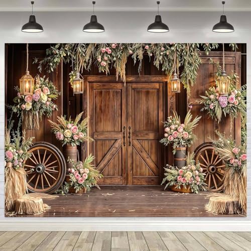 Barn Door Backdrop for Photography Western Cowboy Backdrop Wild West Theme Background Rustic Cowgirl Party Banner for Farm Rodeo Wedding Birthday Party Photo Shoot Supplies, 20X10 Ft by Viajar