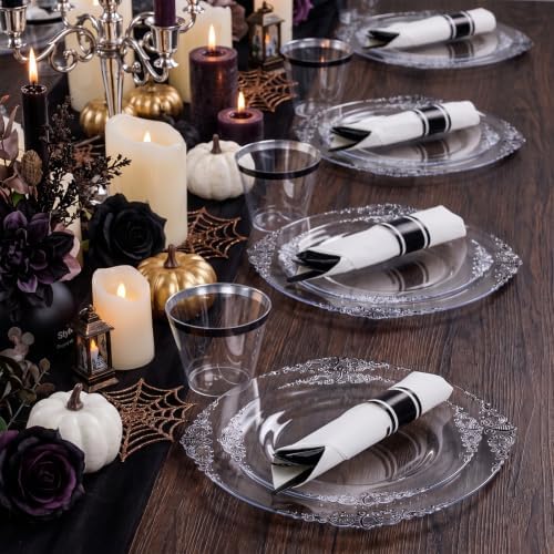 Hioasis 175 Pcs Clear Black Plates for Party - Image 3