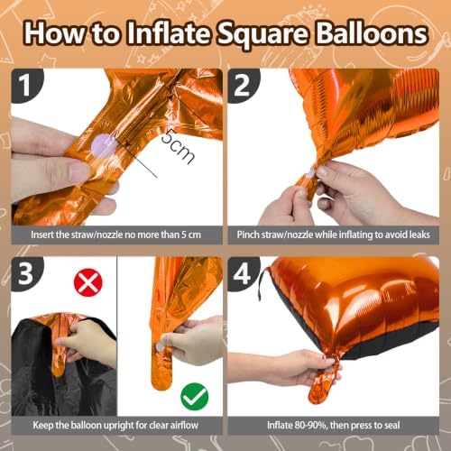 NISOCY 48PCS Black and Orange Square Foil Balloons Wall Backdrop - Image 3