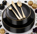 YOUBET 125PCS Black Plastic Plates with Gold Rim for Halloween by YOUBET