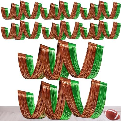 Breling 8 Pcs Green Brown Ceiling Fringe Curtains, Football Foil Drapes by Breling