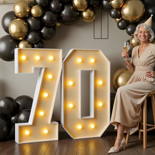 imprsv 70 Marquee Numbers, 3FT Light Up Numbers for 70th Birthday Decor by Letsmakeitimpressive