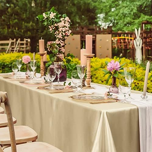 TURSTIN 4 Pack Champagne Satin Tablecloth 102 x 58 Inch Overlay Table Cover - Image 6