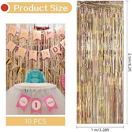 10 Pack Champagne Gold Backdrop Curtain 3.2ft x 8.2ft Metallic Tinsel Foil Fringe Curtains Photo Booth Background for Birthday Party Decoration Engagement Wedding Christmas Decor (Champagne Gold) - Image 3