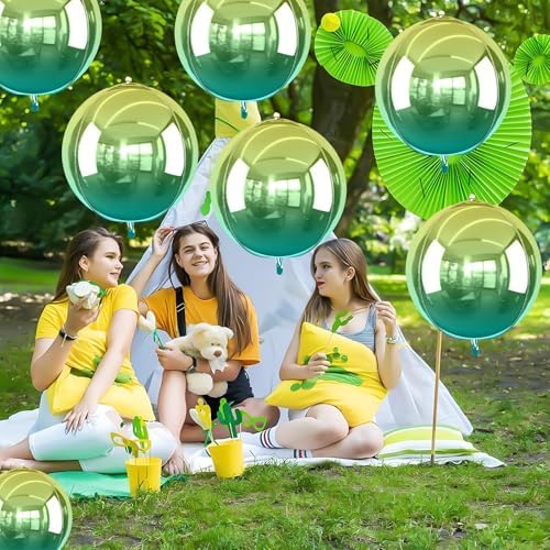 Gradient Green Round Foil Balloons Birthday Prom Decor 22 Inch 6 Pcs - Image 5