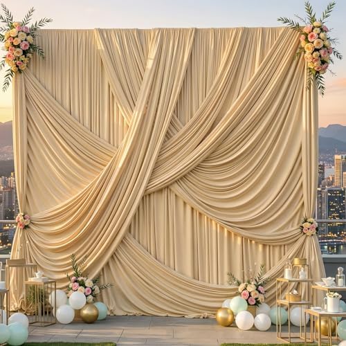 30x12 ft Champagne Backdrop Curtains for Weddings, Birthdays and Photos by PartyVillage