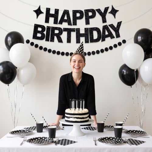 BEISHIDA Pre-Strung Glitter Black Happy Birthday Banner Party Decoration - Image 4