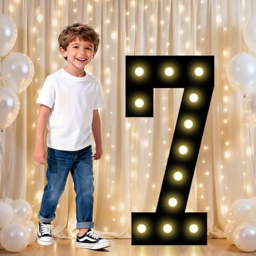 Pooqla 7th Birthday Decorations for Boys, 2.4FT Light Up Numbers by Pooqla