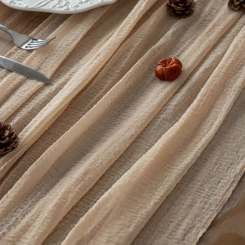 Deep Beige Cheesecloth Table Runner 120 Inches Fall Party Home Decorations - Image 2