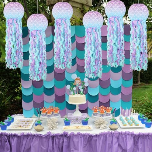 Jellyfish Paper Lanterns Mermaid Party Decorations Pack of 8 - Image 3