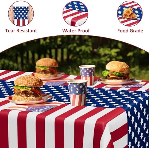 QZYL 12 Pack Plastic 4th of July Tablecloths, Red White Blue Party Supplies - Image 3