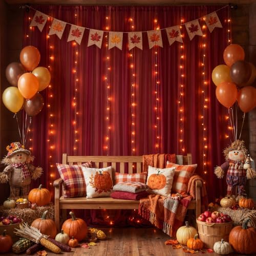 20×10ft Burgundy Tulle Backdrop Curtain with Lights String for Parties, Sheer Photo Backdrop Curtains for Wedding Party Photography Background - Image 2