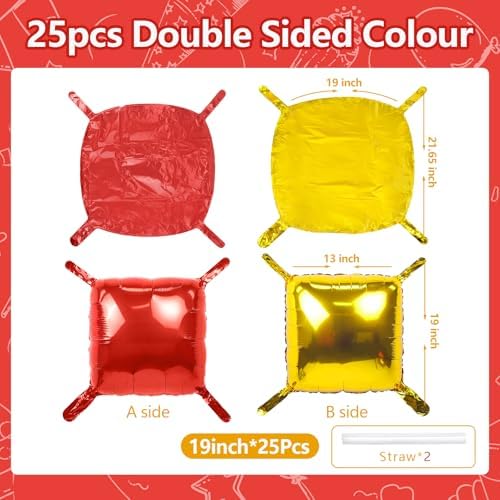 NISOCY 25PCS Red and Metallic Gold Square Foil Balloons Wall Backdrop - Image 2
