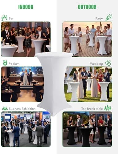 KeyWave Spandex Cocktail Table Covers, 32x43 Inch, White, 8 Pack - Image 6