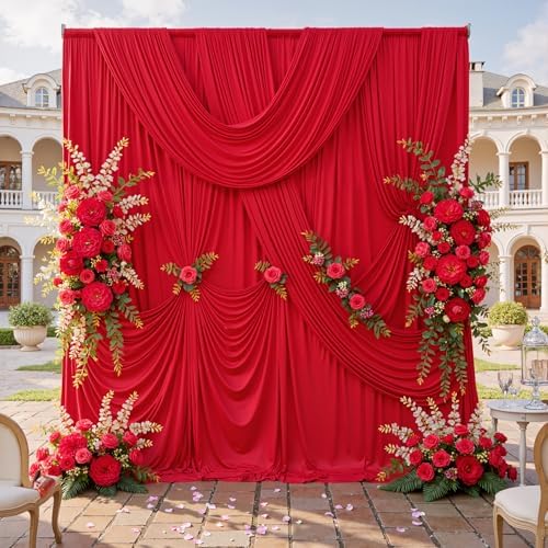 10 Panels 5x10ft Red Backdrop Curtains for Parties, Wrinkle Free Red Photo Backdrop Drapes Back Drop Cloth Drapery for Wedding Birthday Photography Baby Shower Background Decor by CO-AVE