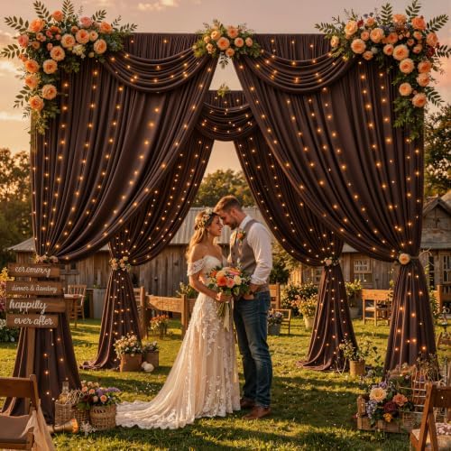 Brown Backdrop Curtains with Lights for Parties,20x10FT Wrinkle Free Wedding Photo Backdrop Curatin Drapes Fabric for Baby Shower Birthday Ceremony Reception Home Party Decorations - Image 3