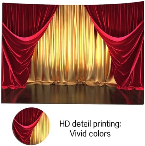 3D Rendering Theater Stage Theme Photography Backdrops Golden and Red Curtains Photo Studio Props Vinyl Background for Wedding Birthday Party Decoration Banner 6x4ft - Image 4