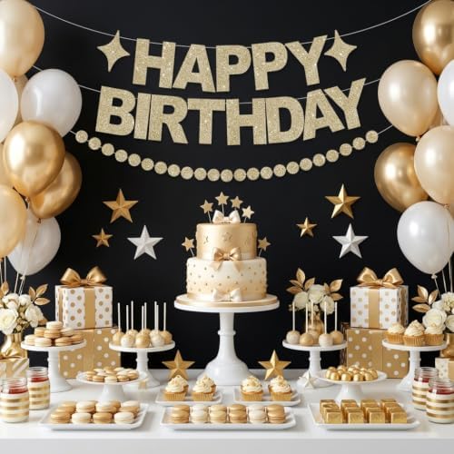 BEISHIDA Pre-Strung Glitter Champagne Happy Birthday Banner Party Decor - Image 5