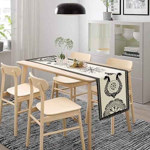 Viking Pattern Table Runner, Celtics Tree of Life Helmet of Awe Magic Warrior Norse Dragons Seasonal Dinner Runner for Farmhouse Party Holiday Home Kitchen Dining Table Decor 13"x90" - Image 3