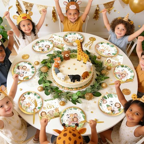 Kinovo 96 Pcs Safari Baby Shower Plates and Napkins Tableware Set (Serves 24), Plates Napkins and Forks Sets, Party Supplies, Jungle Safari Baby Shower Decorations - Image 7