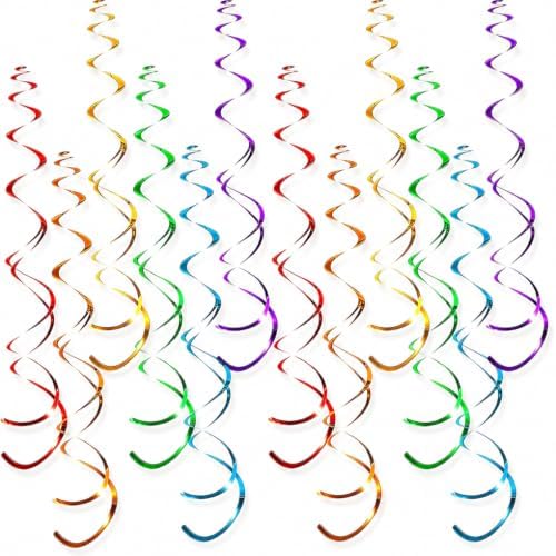 36 PCS Rainbow Hanging Swirl Decorations, Sparkle Ceiling Swirls with Plastic Streamers for Pride Party, Unicorn Theme, Kids Birthday, Baby Shower, Graduation, Wedding by PARTVON