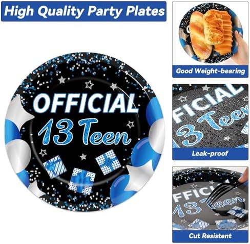 100 Pcs 13th Birthday Decorations for Boys Official Teen 13th Supplies Plates Napkins Forks Set Disposable Blue 13th Birthday Tableware Paper Plates Dinnerware for Kids Teenager Favors Serve 25 - Image 3