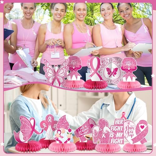 Pickmesh 12 Pieces Breast Cancer Awareness Table Decoration Honeycomb - Image 6