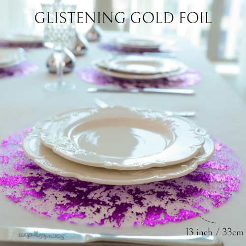 Snowkingdom 50 Pcs Purple Placemats Round Disposable Glitter Charger 13" - Image 3