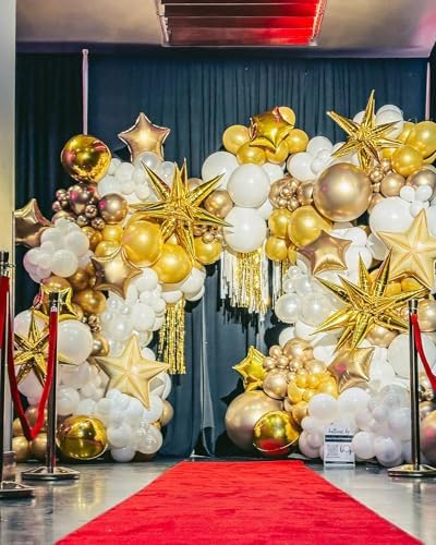 White and Gold Balloon Arch Kit, 146Pcs Explosion Star White Metallic Gold Latex Balloon Garland kit, 22 18 12 10 5 Inch Different Size Balloons for Anniversary Birthday Engagements Party Decorations - Image 4