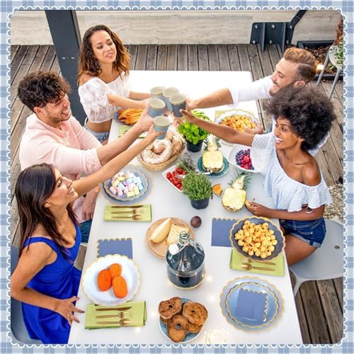Mimorou 169 Pcs Dusty Blue Plates Napkins Cups Flatware Set - Image 5