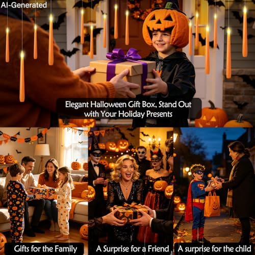 kakoya Flameless Floating Candles with Wand，20 Pcs Magic LED Hanging Taper Candles，Flickering Battery Operated Taper Candle with Wand Remote for Halloween Decorations Best Gift(Orange) - Image 2