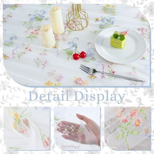 BINBE 3pcs Ivory Florals Table Runner Embroidery Gauze 10FT Daisy Seasonal Tulle Birthday Wedding Holiday Kitchen Dining Table Decor for Home Party - Image 3