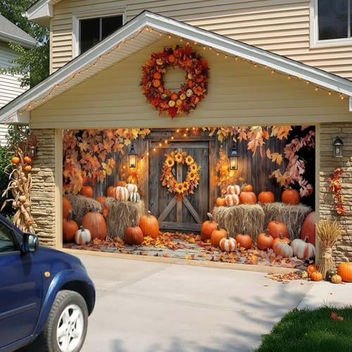 8X6 ft Fall Thanksgiving Garage Door Cover Decorative Pumpkin Banner - Image 2
