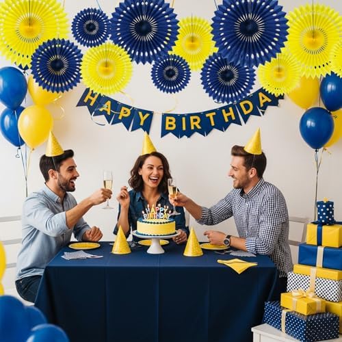 BEISHIDA Honeycomb Round Paper Fans Blue Yellow Hanging Party Decoration - Image 4