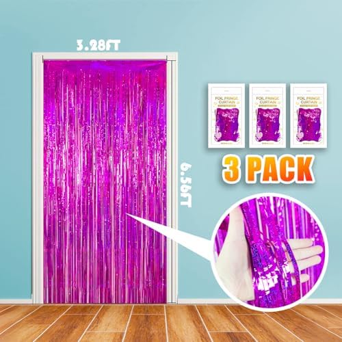3 Pack 3.28ft x 6.56ft Glitter Rose Tinsel Foil Fringe Curtains, Photo Booth Backdrop Party Decorations for Birthday Wedding Baby Shower Graduation Bachelorette New Years - Image 2