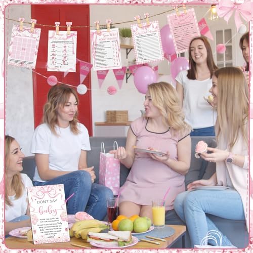 Patelai 321 Pcs Pink Bow Baby Shower Decorations Games Supplies, 50 Guests - Image 6