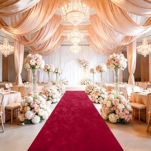 FUHSY Wedding Aisle Runner Burgundy Velvet Aisle Carpet Runner 15FTx2FT Maroon Aisle Runner for Ceremony Wedding Runners Outdoor for Party Runners Rug Aisle Decorations - Image 4