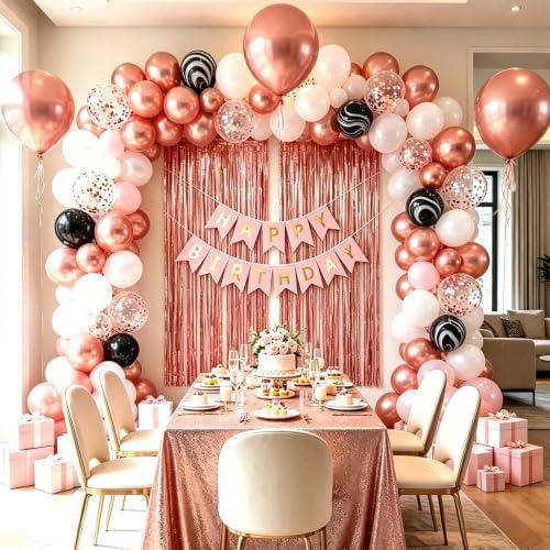 Rose Gold Happy Birthday Party Balloon Decoration Set for Girl Women - Image 3
