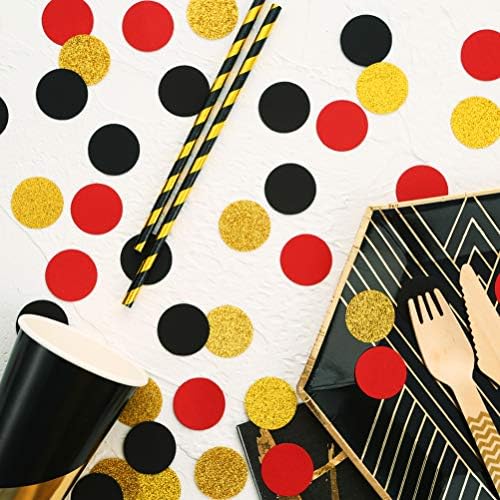 MOWO Gold Glitter, Black and Red Confetti Circles Table Decoration, 300pc - Image 3