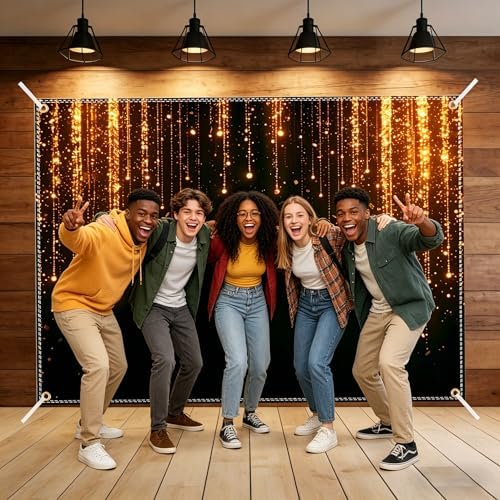 Black and Golden Backdrop 8x6ft Polyester Glitter Backdrop Masquerade Decorations Vintage Photo Booth for Family Birthday Party Photo Studio with Ribbon - Image 6